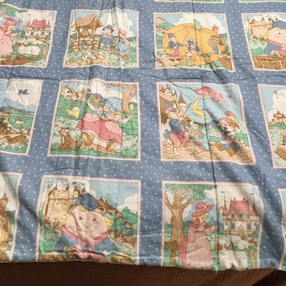 Vintage Mother Goose Nursery Rhyme Baby Quilt Crib Blanket Throw 66X41 Patchwork